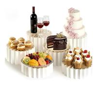 CAAGGMM Buffet Risers, 4 Pack Foldable Cake Display Risers, White Cardboard Cylinder Stands with Round Acrylic Plates, Cake Cupcake Stands, Dessert Tables, for Cupcake, Candy, Brunch, Dessert, Buffet
