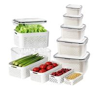 CAAGGMM Fruit Storage Containers for Fridge, 5 Pack Fruit Vegetable Containers with Drain Baskets, Fresh Food Storage with Lids Airtight, Suitable for Storing Meat, Fruit and Vegetables, White