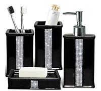 CAAHANJIA Bath Accessories Sets for Bathroom,Black Bathroom soap Dispenser Set,Ceramic Liquid Dispenser Pump, 2 Tumbler Cup,Soap Dish-Bathroom Home Decor Clearance (12 Ounce Black)