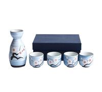 Caalio Japanese Sake Set - Porcelain Sake Tokkuri Bottle and Two Sake Ochoko Cups Sake Cups Soju Tea Set(Sakura Memory)