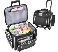CAB55 Rolling Craft Bag, Rolling Tote Bag with Wheels for Women, Rolling Teacher Bag with Removable Folding Hand Truck, Black, 17 x 12 x 12 inches
