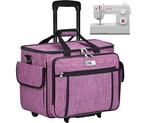 CAB55 Rolling Sewing Machine Case, Detachable Rolling Sewing Machine Carrying Case on Wheels, Trolley Tote Bag with Removable Bottom Wooden Board for Most Standard Sewing Machine -Purple