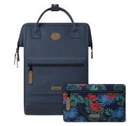 Cabaïa Adventurer Backpack - Water-Repellent - Laptop Compartment up to 15 Inches - 2 Interchangeable Pockets - Vegan Certified - Travel, Work and School Backpack - Blue, Navy blue, Large 23L, modern