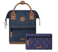 Cabaïa - Adventurer Backpack - Water Repellent - Laptop Compartment up to 15" - 2 Interchangeable Pockets - Vegan Certified - Travel, Work and School Backpack - Blue, Chicago, Small 10L