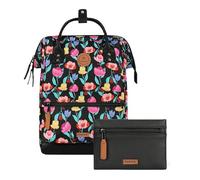 Cabaïa Adventurer Women's Backpack Vegan Nubuck Small One Size, Black Graphic Flower, M