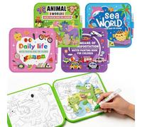 cabaro 4 Pack Mess Free Water Colouring Books for Toddler Age 3+, EVA | Magic Painting Book Set with Water Pens, Activity Book for Kids, Travel Toys on Plane, Tear-Resistant & Waterproof Paint