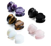 CABBE KALLO 10Pcs Heart Ear Gauges, Natural Stone Plugs, Sizes 6-20mm, 18 mm, Stone, no gemstone