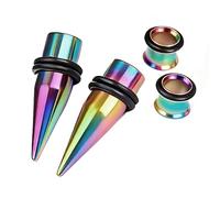 CABBE KALLO 316L Surgical Steel Ear Gauge Stretching Kit, Tapers and Tunnels Set, 14G-00G Sizes, Hypoallergenic Single Flare with O-Rings for Body Piercing (Rainbow Tone, (Gauge:0G(8mm)))