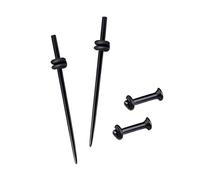 CABBE KALLO 316L Surgical Steel Ear Gauge Stretching Kit, Tapers and Tunnels Set, 14G-00G Sizes, Hypoallergenic Single Flare with O-Rings for Body Piercing (Black Tone, (Gauge:00G(10mm)))