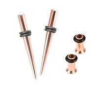 CABBE KALLO 316L Surgical Steel Ear Gauge Stretching Kit, Tapers and Tunnels Set, 14G-00G Sizes, Hypoallergenic Single Flare with O-Rings for Body Piercing (Rose Gold Tone, (Gauge:6G(4mm)))
