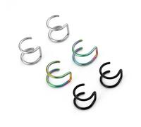 CABBE KALLO 6Pcs Fake Hoop Earrings & Lip Rings Set - Stainless Steel Clip-On Nose Rings for Women and Men - Multicolor Double Hoop, Fake Nose Rings, Faux Lip Piercings, Nose Clips