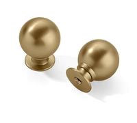 CABDM 10 Pack 1-1/4 Inch Solid Brushed Brass Cabinet Knobs Large Heavy Duty Gold Drawer Knobs Kitchen Cabinet Hardware Vintage Ball Knobs Pulls for Drawers.