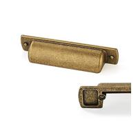 CABDM 10 Pack Brass Cup Pulls 2-1/2"(64mm) Center to Center Drawer Pulls Antique Brass Cabinet Cup Pulls Kitchen Cabinet Hardware Vintage Gold Cabinet Handles Aged Bin Cup Drawer Handles Brass Knobs