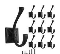 CABDM 10 Pack Decorative Heavy Duty Towel Hooks for Hanging Robe Double Matte Black Coat Hooks Wall Mounted with Screws for Key, Towel, Bags, Cup, Hat