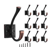 CABDM 10 Pack Decorative Heavy Duty Towel Hooks for Hanging Robe Double Oil Rubbed Bronze Coat Hooks Wall Mounted with Screws for Key, Towel, Bags, Cup, Hat