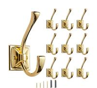 CABDM 10 Pack Decorative Heavy Duty Towel Hooks for Hanging Robe Double Polished Brass Coat Hooks Wall Mounted with Screws for Key, Towel, Bags, Cup, Hat