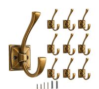 CABDM 10 Pack Decorative Heavy Duty Towel Hooks for Hanging Robe Double Vintage Antique Brass Coat Hooks Wall Mounted with Screws for Key, Towel, Bags, Cup, Hat