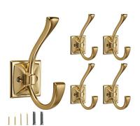 CABDM 5 Pack Decorative Heavy Duty Towel Hooks for Hanging Robe Double Champagne Bronze Coat Hooks Wall Mounted with Screws for Key, Towel, Bags, Cup, Hat
