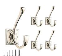 CABDM 5 Pack Decorative Heavy Duty Towel Hooks for Hanging Robe Double Polished Nickel Coat Hooks Wall Mounted with Screws for Key, Towel, Bags, Cup, Hat