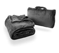 Cabeau Fold ‘n Go Travel and Throw Blanket Plus Compact Case - For Home and Travel - Doubles as Lumbar Pillow and Neck Support Pillow - French Microfiber Comfort - Charcoal