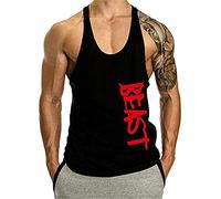 Cabeen Men's Beast Print Bodybuilding Tank Tops Vest Muscle Shirt Vest, black, S