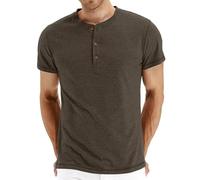 Cabeen Short Sleeve T-Shirt for Men Summer Henley Casual T-Shirt Round Neck with Buttons, Olive Brown, M