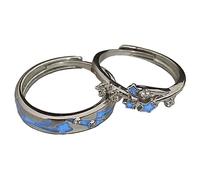 CABEPHY Blue Glow Star Promise Matching Rings for Couples Rings for Him and Her Set Friends Silver Diamond Wedding Cute Adjustable Dainty, Star Night Glow, Rhinestone, Created Diamond
