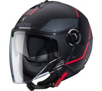 Caberg Riviera V4X Helmet, Open Face Jet Motorcycle Scooter - Geo Matt Black/Red