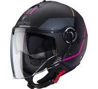 Caberg Riviera V4X Helmet, Open Face Motorcycle Scooter - Geo Matt Black/Fuchsia