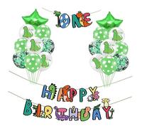 Cabilock 1 Set 20pcs Birthday Party Decoration Banner 1st Birthday Bunting Banner Cartoon Dinosaur Printing Balloons Green