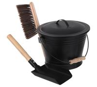 Cabilock 1 Set Ash Bucket with Lid: Fireplace Tools Set - 2.51 Gallon Metal Ash Bucket with Shovel & Broom for Fireplaces Wood Burning Stoves Fire Pits Indoor and Outdoor