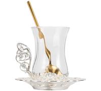 Cabilock 1 Set Vintage Coffee Mug Tea Cup and Spoons Serving Tea Mug Cup with Clear Water Mug hot Milk Cup Turkish Tea Glasses and Saucer Aluminum Alloy Beer Delicate Office