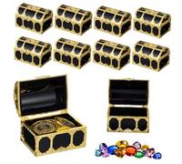 Cabilock 10 Pcs Mini Pirate Treasure Chest Set Black Gold Plastic Trinket Holders Lightweight Portable Party Favors for Birthday Halloween Christmas Events