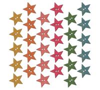 Cabilock 100pcs 25mm Vintage Wooden Star Buttons with Two Holes for Craft Making, Sewing, Knitting and DIY Decoration, Rustic Colorful Stars for Scrapbooking and Costume Clothes