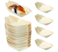 Cabilock 100pcs Disposable Wooden Boats, Eco-friendly Bamboo Serving Tray for Appetizers & Sushi, Biodegradable Food Container for Catering, Wedding, Party & Snacks, 5 Inch Boat-shaped Plates