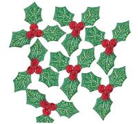 Cabilock 100pcs Green Holly Berries Leaves Patches for Christmas DIY Fabric Applique Embellishments for Trees Wreaths Boxes Clothes