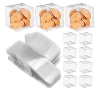 Cabilock 100pcs Plastic Boxes Square Party Favor Boxes for Wedding Dessert Packaging Mini Candy Bottle Cookie Jar Containers
