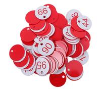 Cabilock 100pcs Plastic Number Tags Round Hole, White Background Red Numbered Circles 1-100 for Office and Classroom Organization, Key Cabinet Labeling and Identification