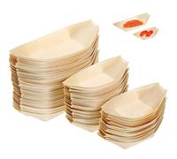 Cabilock 100pcs Wooden Sushi Boat Plates Reusable Natural Wooden Serving Trays for Home Restaurant Events Sushi and Sashimi Boat Dishes