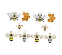 Cabilock 10pcs Alloy Bee Charms with Honeycomb Detailed Miniature Pendants for Jewelry Making Keychain Bracelets Necklaces Cute Animal Craft Accessories