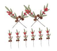 Cabilock 10pcs Artificial Pine Needle Picks with Faux Pine Cones and Red Berry Stems for Christmas Wreath Making Vase Fillers and Holiday Table Centerpieces