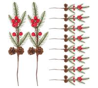 Cabilock 10pcs Christmas Picks: Artificial Pine Needle Berry Branches For Christmas Home Decor - Holiday Picks For Diy Crafts Table Centerpieces