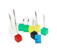 Cabilock 10pcs Cube Resin Base Photo Holder Clips with Stainless Steel Wire Desktop Memo and Paper Note Clip for Office and Home Stationery Organization Random Colors Random Color