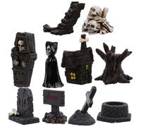 Cabilock 10Pcs Halloween Miniature Figurines, Resin Mummy Ghosts Skull Sculptures Crafts Ornaments for Spooky Home Decor Party Decoration