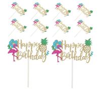Cabilock 10pcs Hawaiian Cake Toppers Tropical Flamingo Pineapple Party Decorations for Birthday Luau Outdoor Decor Summer Pool Surfing Theme