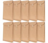 Cabilock 10pcs Kraft Paper File Envelope Folder A4 Document Organizer with 200g Kraft Paper, String Tie and Hook-and-Loop Closure, Office Filing Folder for Document Storage and Paperwork