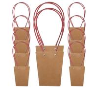 Cabilock 10pcs Kraft Paper Waterproof Flower Bags with Handle, Foldable Present Bags for Small Potted Plants and Dried Flowers, Brown Paperboard Tote for Desktop Decor