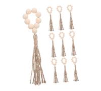 Cabilock 10pcs Rustic Farmhouse Wooden Bead Garland with Tassels Natural Wood Beads and Macrame String Decorative Hanging Ornaments for Home Decor Tray Tassel Accent Christmas Tree Ornament