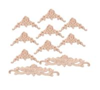 Cabilock 10pcs Solid Wood Furniture Appliques Carved Corner Onlays Unpainted for Cabinet Doors Bed Frames Wall Mirrors DIY Decorative Trim with Natural Wood Texture and Detailed Handcarved
