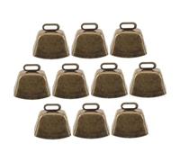 Cabilock 10pcs Vintage Bronze Mini Cow Bells for Crafts and Pets Loud Metal Jingle Bells with Safe Square Arc Edges DIY Wind Chime Pendants for Home Decor Sporting Events Football Games and